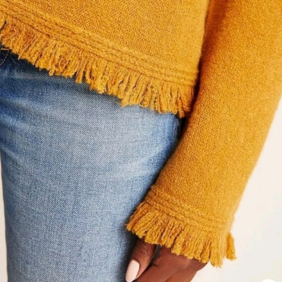 Anthropologie fringe wool alpaca blend sweater Maize orange brown size medium - Picture 5 of 12